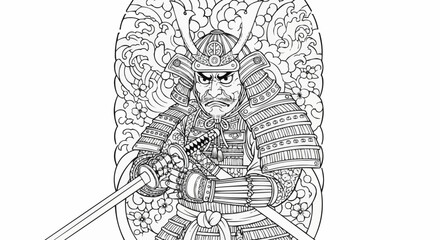 Intense Samurai Warrior with Sword Ready for Battle in Detailed Armor.