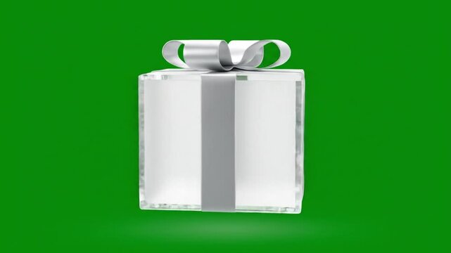 Rotating Crystal Gift Box with Silver Bow, 3D Animation on Green Screen - Powered by Adobe