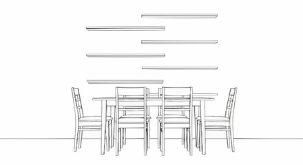 Modern Dining Room Set with Table and Chairs Sketch.