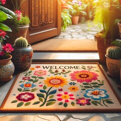 &ldquo;Welcome doormat, flowers by door, cozy home, warm welcoming feeling.&rdquo;