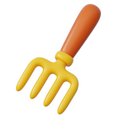 3d yellow garden hand rake with an orange handle for clearing fallen leaves and grass