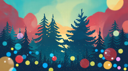 Enchanting christmas trees illuminated by festive bokeh lights