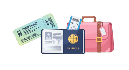 Travel essentials passport tickets and luggage ready for journey.