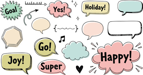 Colorful Hand Drawn Speech Bubbles and Motivational Words