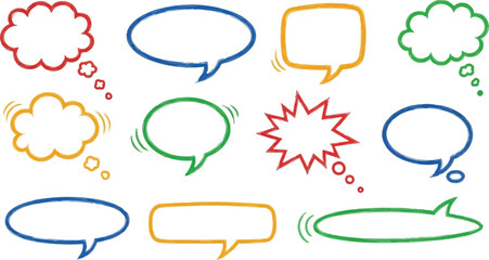 Colorful Hand Drawn Speech Bubbles and Thought Clouds Keywords: speech bubble, thought bubble
