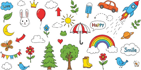 Cute Doodle Elements for Kids drawing