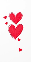 Cute red brush hearts with unique curved outlines and marker details,  design,  pattern