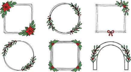 Hand Drawn Christmas Wreath and Frame Elements border