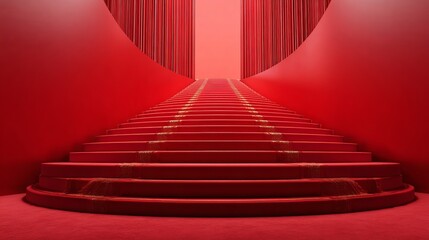 Red carpet staircase abstract design for modern events or creative projects, conveying luxury, glamour, and a sense of achievement and sophistication