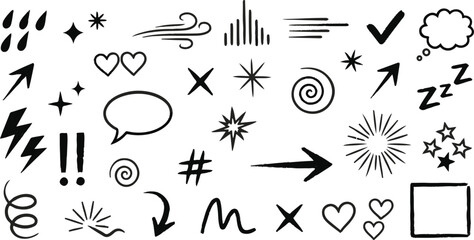 Hand Drawn Doodle Elements and Symbols Collection Keywords doodle, hand drawn, sketch, drawing