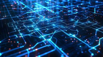Futuristic Digital Circuit Grid With Glowing Blue Connections