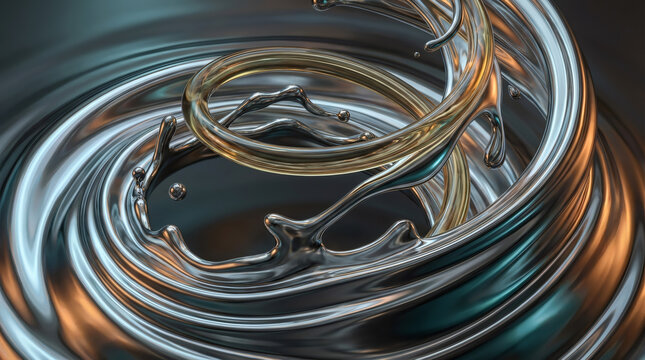 Abstract background of swirling gold and silver liquid metal. Dynamic fluid motion with a reflective metallic texture for a modern wallpaper - Powered by Adobe