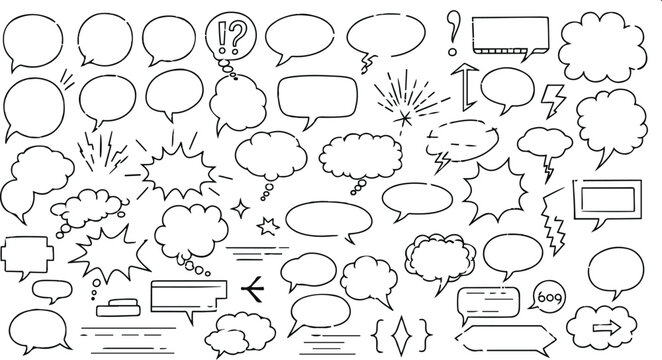 Large Collection of Hand Drawn Speech Bubbles and Shapes Keywords: speech bubble, thought bubble