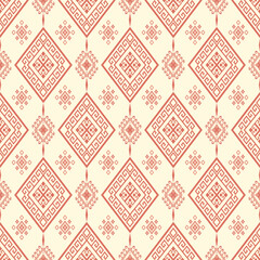 Abstract seamless ethnic geometric pattern. Traditional tribal vector texture with rhombus and greek key shapes. Aztec style monochrome ornament for textile, fabric, wrapping paper, and wallpaper.