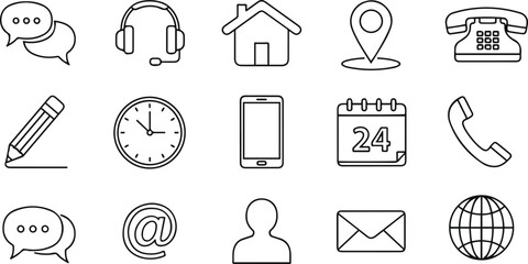 Set of Outline Icons for Communication and Contact Keywords: communication, contact, icon