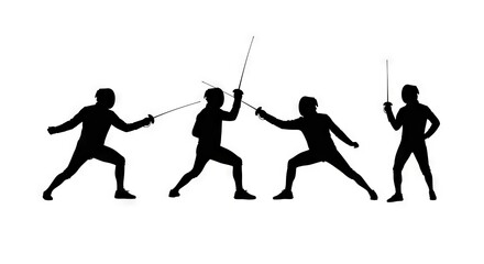 Fencing Duel and Lunge Silhouettes
