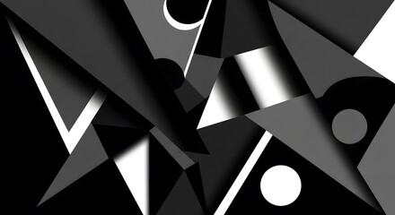 Abstract monochrome geometric fragmented shapes composition design