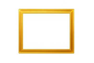 Empty golden square frame with shiny border and transparent background for design and presentation