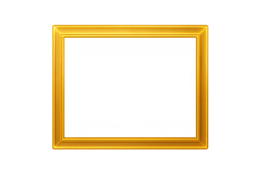 Empty golden square frame with shiny border and transparent background for design and presentation