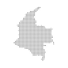 Colombia halftone map vector with dotted South American silhouette, black dot pattern outline, minimal modern geographic abstract design for posters, prints, education, and infographics