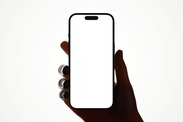 minimal hand holding grip gesture modern smartphone mobile device in silhouette backlight lighting style screen display mockup template isolated 3d render illustration