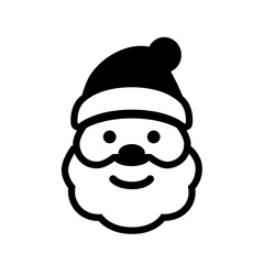 A cheerful Santa face icon featuring a rounded beard, hat, and friendly expression. Designed to evoke warmth, holiday cheer, and traditional Christmas spirit with a clean silhouette.