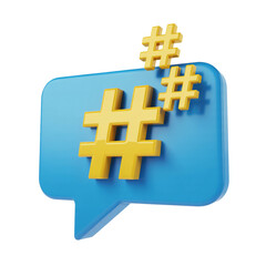 Fototapeta premium 3D Golden Hashtag Symbol, Gold Hashtag Icon, Shiny Social Media Hash Sign, Metallic Number Sign, Isolated on Transparent Background