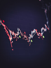 Falling stock market chart with red trend