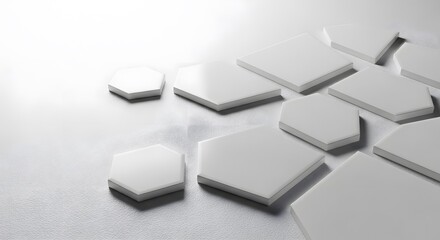Clean geometric white shapes scattered on textured gray surface
