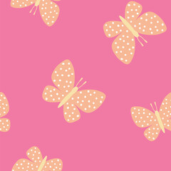Seamless Butterfly Pattern on Pink Background
