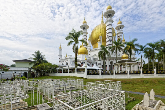 Ubudiah Mosque with golden dome in Moorish style, Kuala Kangsar, Perak state, Malaysia
