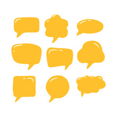 Set of Nine Yellow Hand Drawn Speech Bubble Shapes Doodle Sketch Comic Text Balloon Vector Illustration