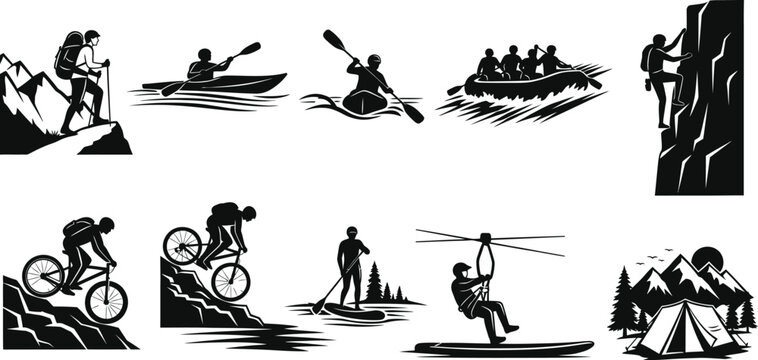 Silhouette of outdoor adventure sports activities - Powered by Adobe