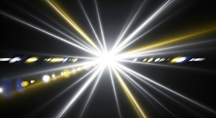 Radiant Light Burst with Lens Flare on Dark Backdrop for Modern Design