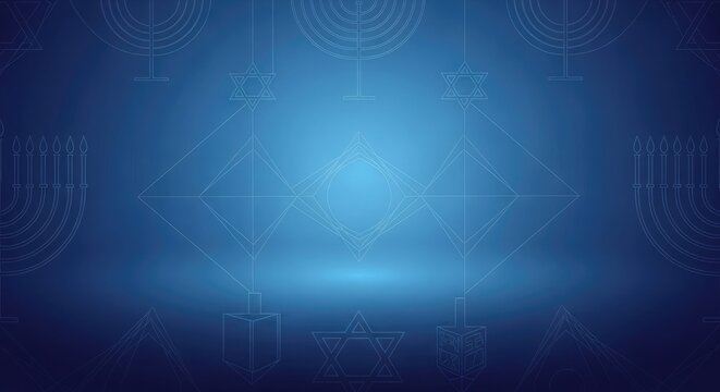 Elegant Hanukkah background with menorahs and Stars of David in light blue, perfect for holiday celebrations and Jewish themed designs that evoke joy and tradition