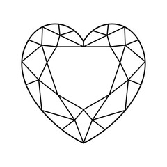 Heart diamond cut shape icon. Design diagram. Brilliant Heart shaped modified cut pattern. Precious gemstone outline sample for jewellery design, branding, packaging, logo, web, app. Diamond top view.