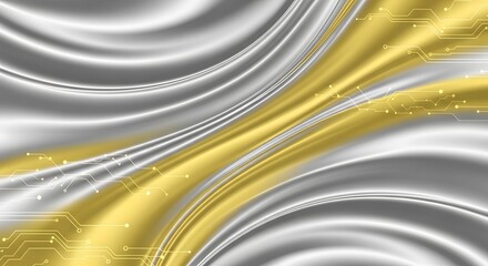 Digital silk wave with circuit board lines abstract background