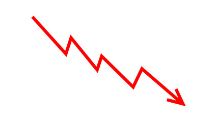 Red falling down arrow zigzag line graph indicates financial loss concept, stock market fall, business loss, market crash, economic loss. Red graph chart arrow downward direction. Vector illustration.