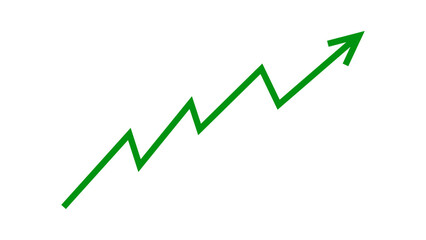 Green upward line arrow graph and chart moving up concept of stock market business growth, financial profit, business trend, company growth. Business grow up icon. Vector illustration.