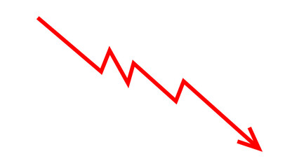 Red falling down arrow zigzag line graph indicates financial loss concept, stock market fall, business loss, market crash, economic loss. Red graph chart arrow downward direction. Vector illustration.