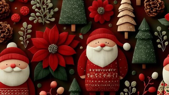 Festive christmas decorations with santa claus and holiday elements