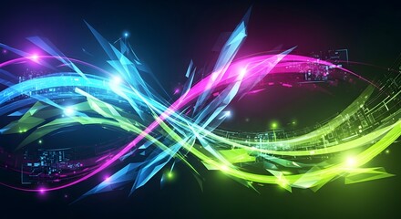 Dynamic abstract light streaks with glowing geometric fragments