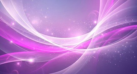Abstract flowing waves of light and sparkles in purple and pink hues, creating a magical and ethereal background