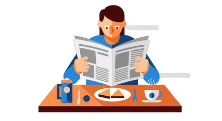 Woman Reading Newspaper During Breakfast.