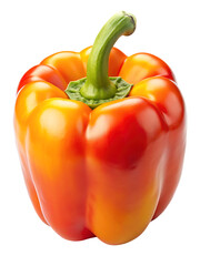 Vibrant orange and red bell pepper with a green stem isolated on transparent background