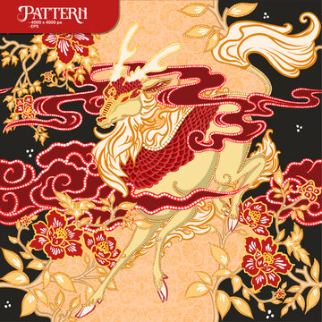 deer, kilin, qilin flower pattern batik design