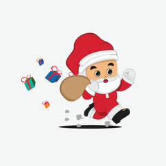 Santa Claus is running in a hurry to deliver gifts
