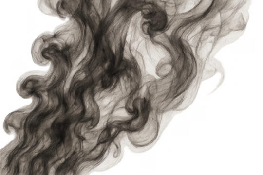 Dark smoke swirling, abstract black stream moving on transparent background, energy vapor effect design