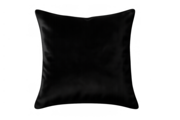 Black square pillow cushion mockup with soft texture, decorative textile object for home interior, transparent background