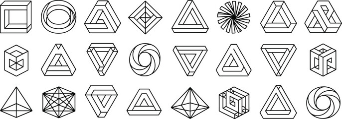 Set of Impossible Geometric Shapes and Optical Illusions paradox